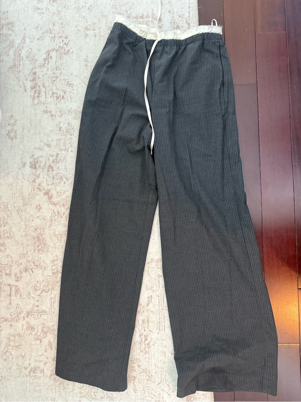 Zara Black Pinstripe Drawstring Trousers